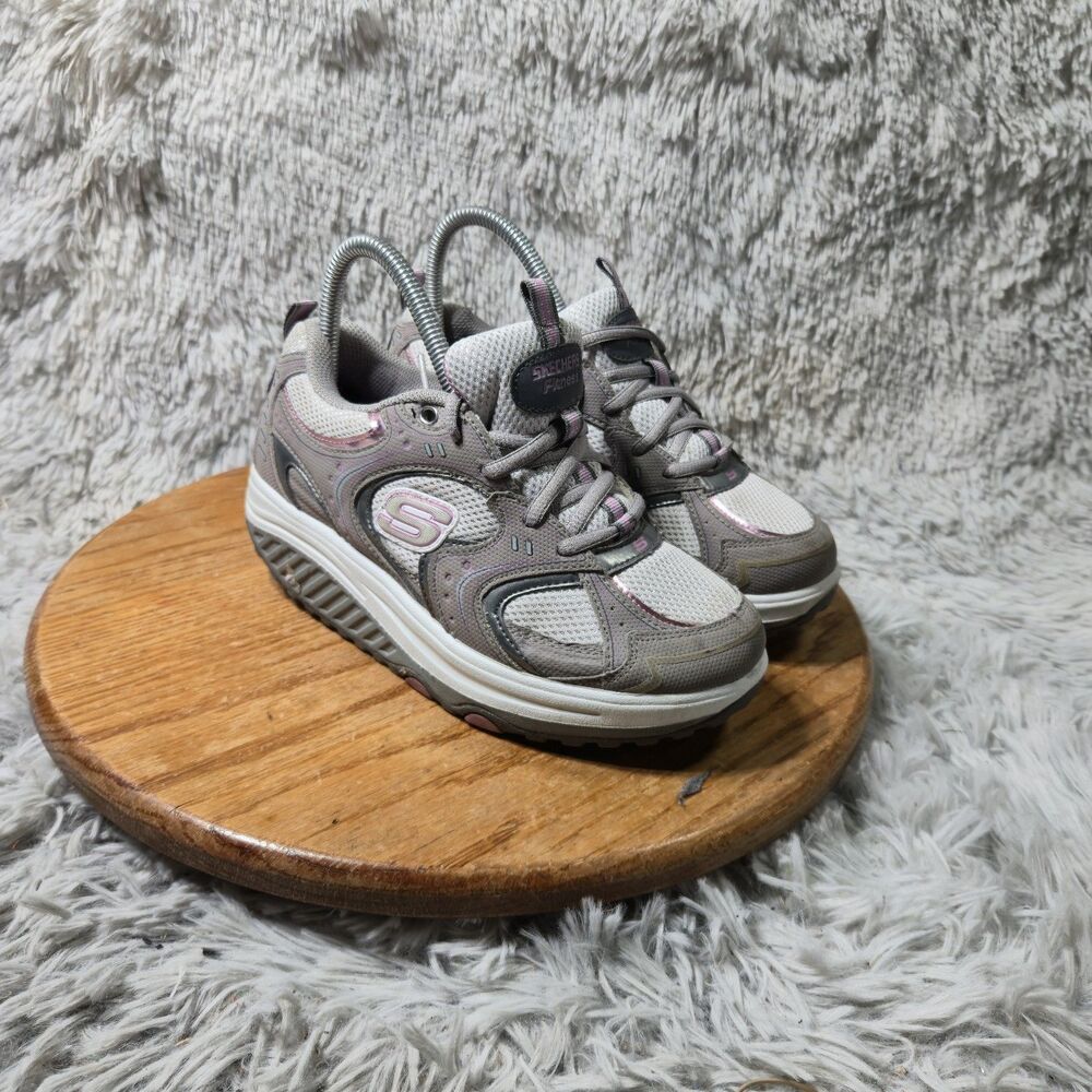 Skechers Shape-Ups Womens Gray Pink Toning Rocker Bottom Walking Sneaker Size 6